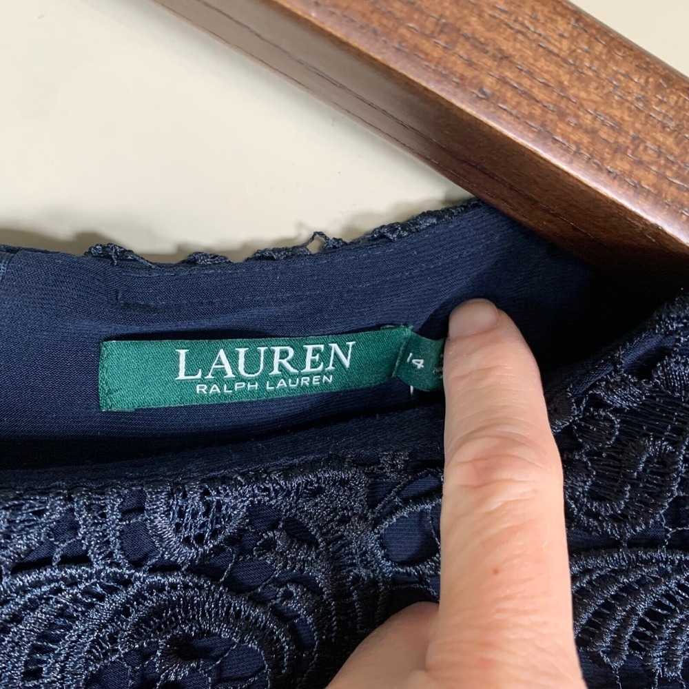 Lauren Ralph Lauren NWT Navy Blue Lace Overlay Sheath Dress Size 14 - Picture 4 of 11